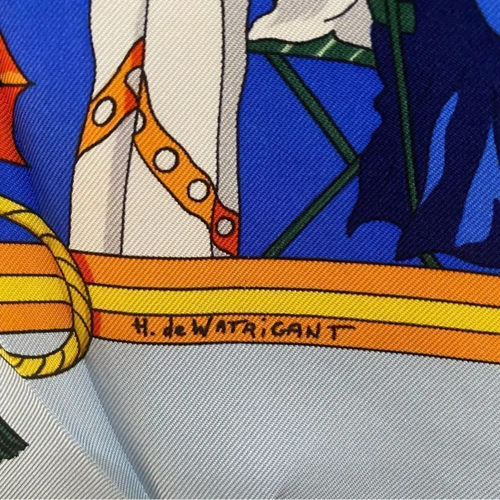 Hermes Blue Silk Square Scarf Ombrelles et Parapluies Umbrellas France 1998